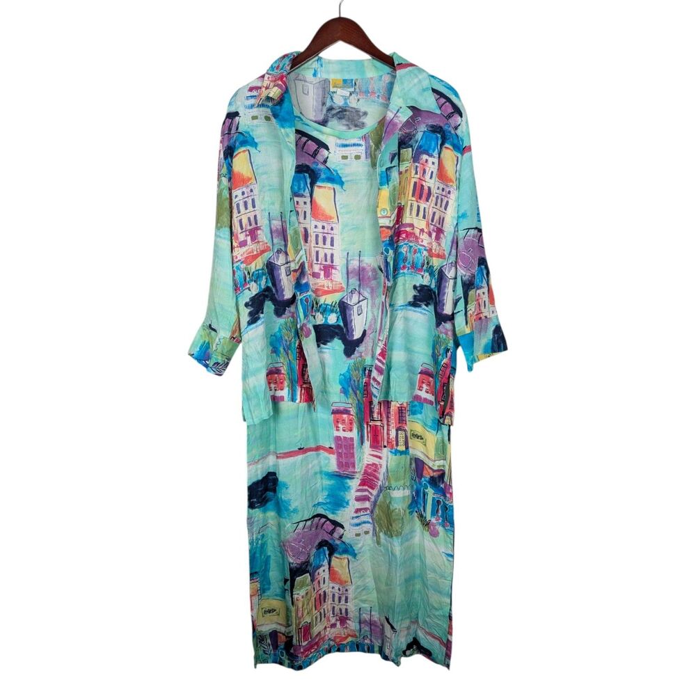 Sea Suns Artsy Cityscape Button Shirt & Maxi Dress Set